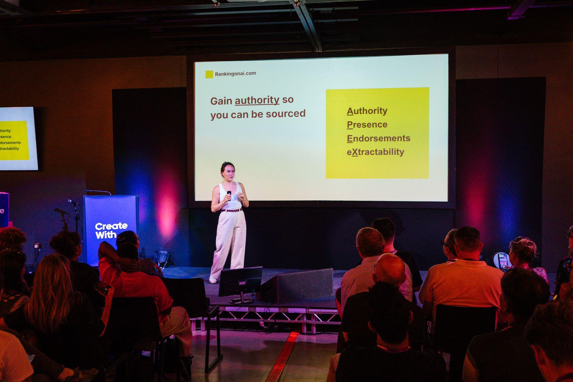 A speaker on stage: Gain authority so you can be sourced