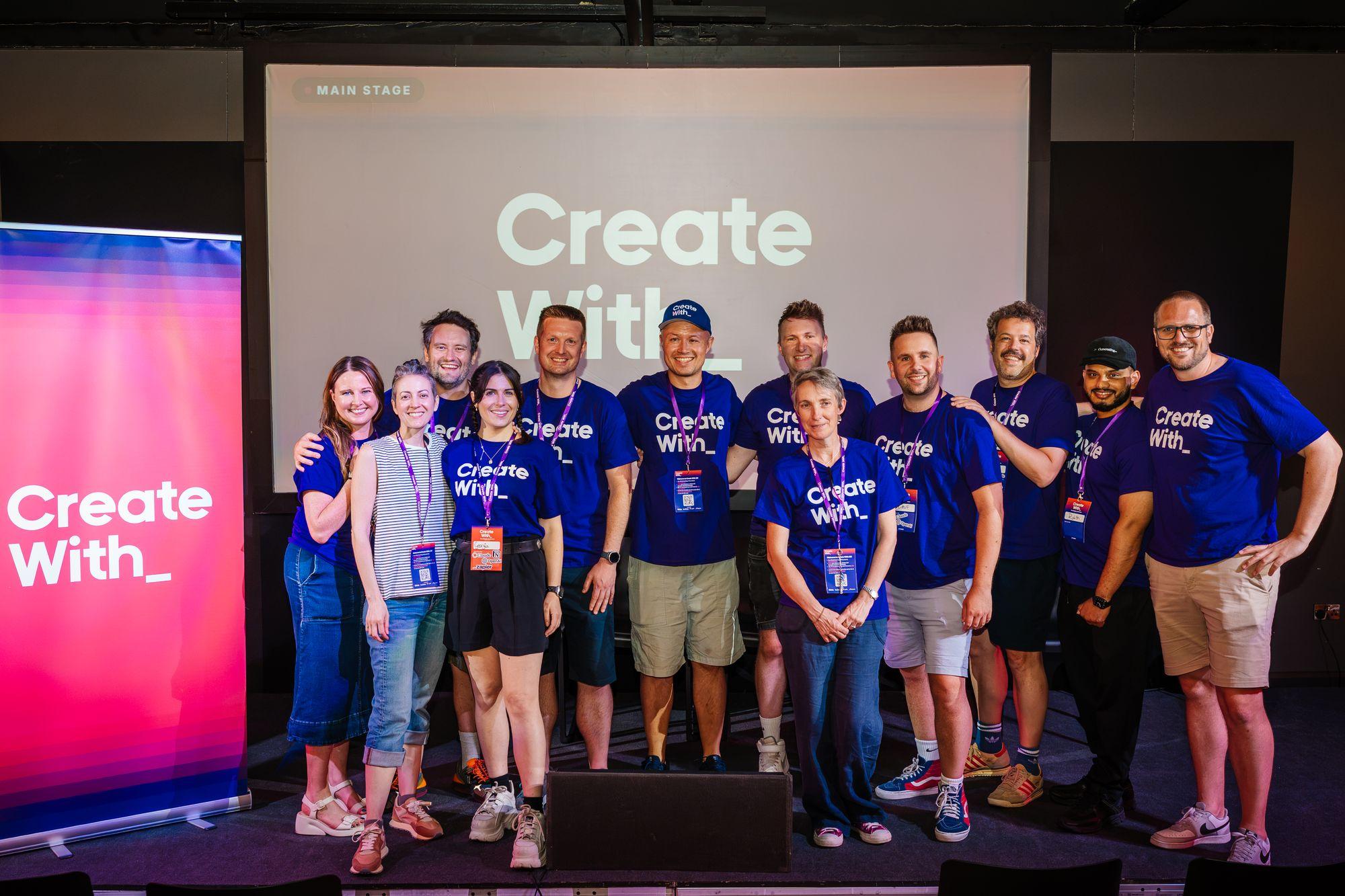 The Create With team on stage under the Create With screen